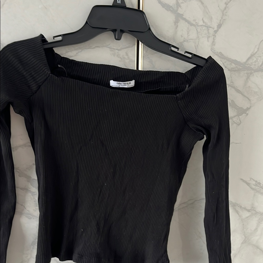 Black Ribbed Long Sleeve Top - Picture 4 of 8